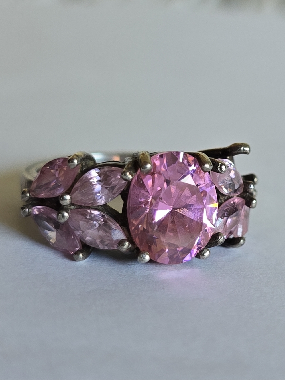 925 Sterling Silver Pink Crystal Ring